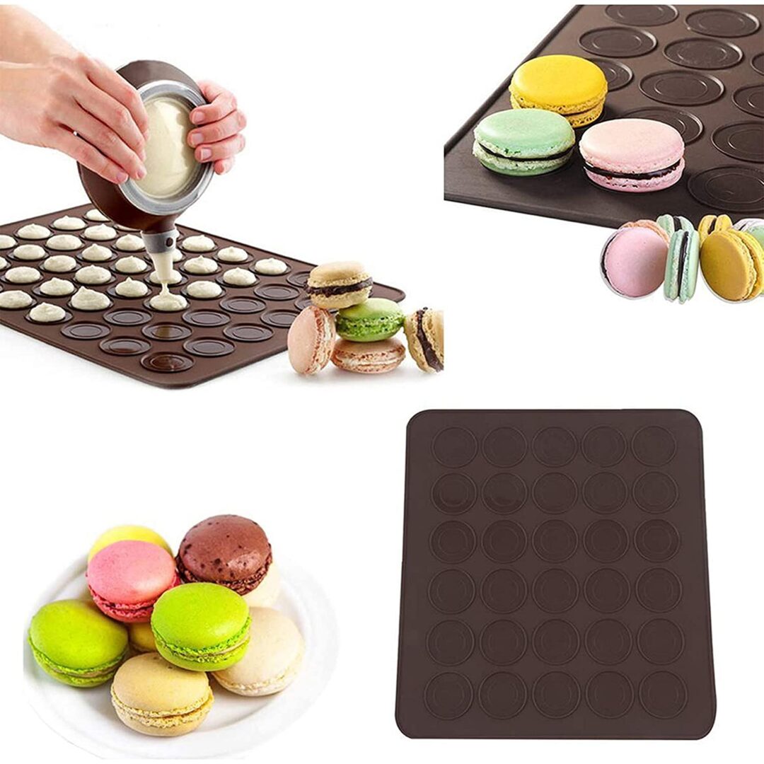 Macron Sheet 30 Cavity Macarons Baking Mat Macaroon mat Silicon Baking mat Macron Baking mat Cake Oven Baking Mould Sheet (Brown)