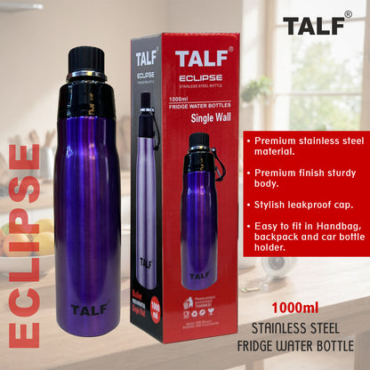 TALF ECLIPSE Stainless Steel Water Bottle, 1000ml, Single Wall, Leakproof Fridge Water Bottle