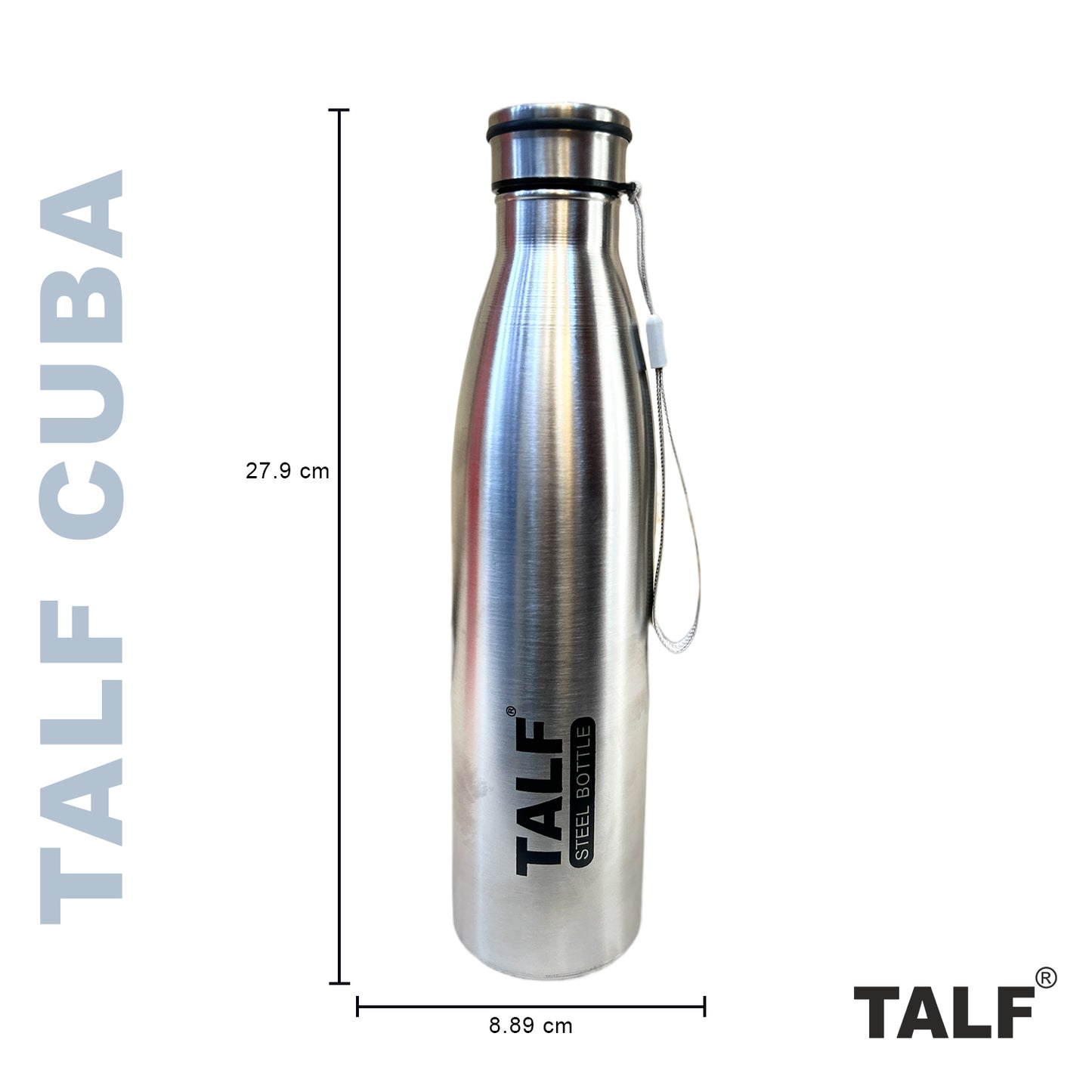 TALF CUBA Stainless Steel Water Bottle, 1000ml, Single Wall, Leakproof, fridge water bottle