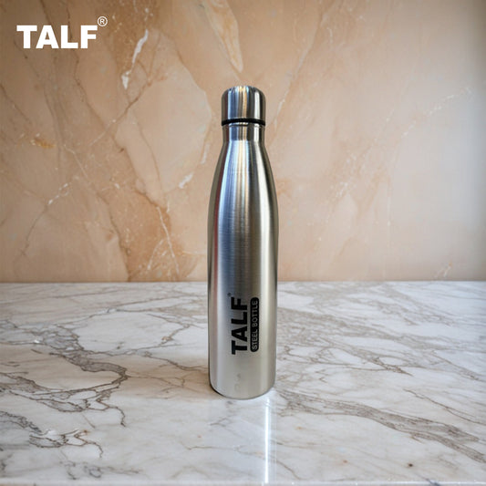 TALF ALEXA Stainless Steel Water Bottle, 1000ml, Single Wall, Leakproof, Silver, Fridge Water Bottle