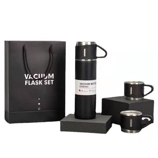 Vaccum Insulated Flask 500ml, Double Wall Stainless Steel Thermal Bottle with Lid 3 Cup for Hot & Cold Drink Water, Tea, Coffee Travel Mug Thermos