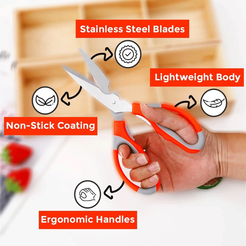 K024 Kitchen Scissors - |High Grade Stainless Steel Blades / Precision Ground Edge / Orange